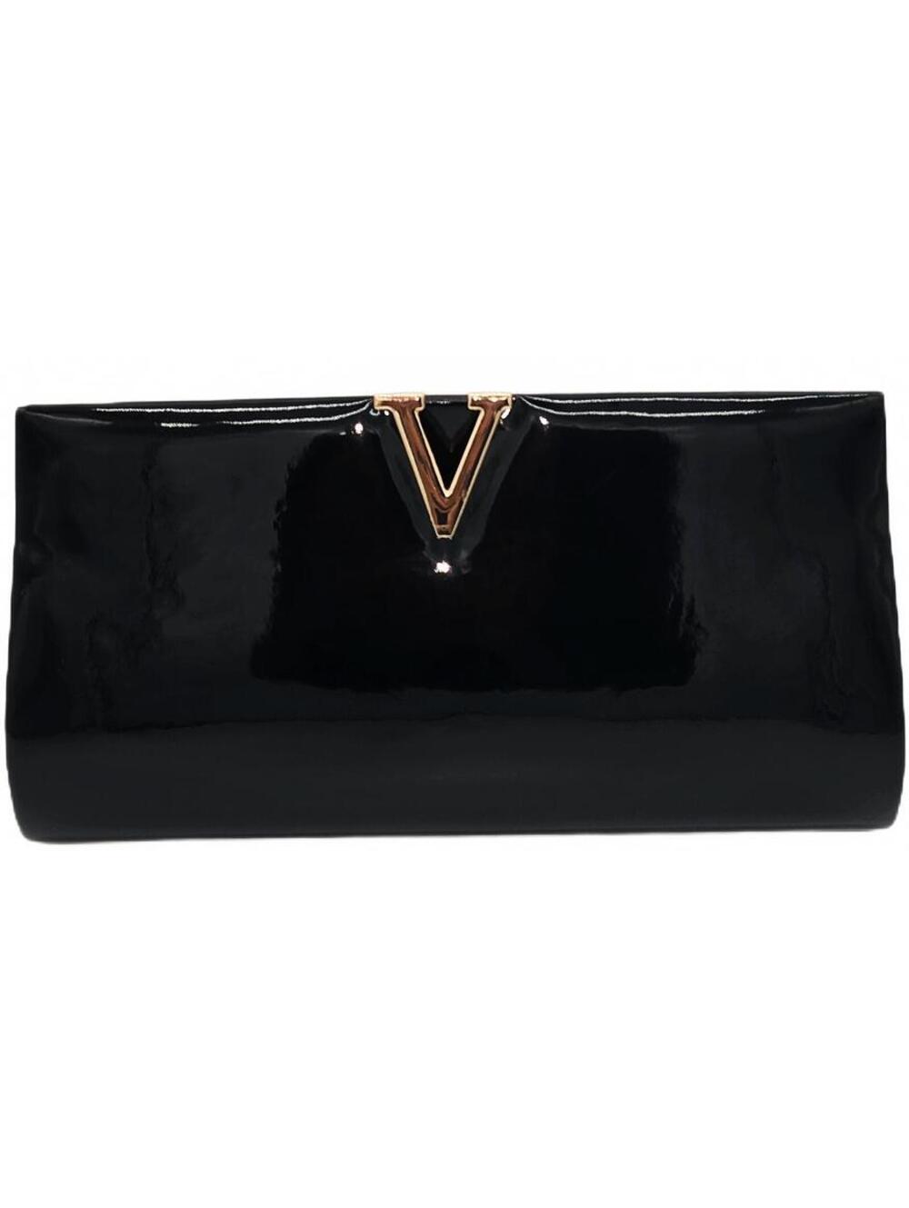 Black Faux Leather Clutch with Gold Chain